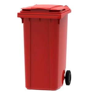 Rote PROREGAL Mülltonne Premium mit 2 Rädern, 240 Liter Volumen.