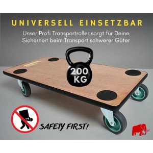 PROREGAL Transportroller Set mit 4 Rollen, Sperrholzplatte, Traglast 200kg für Werkstatt & Umzug.