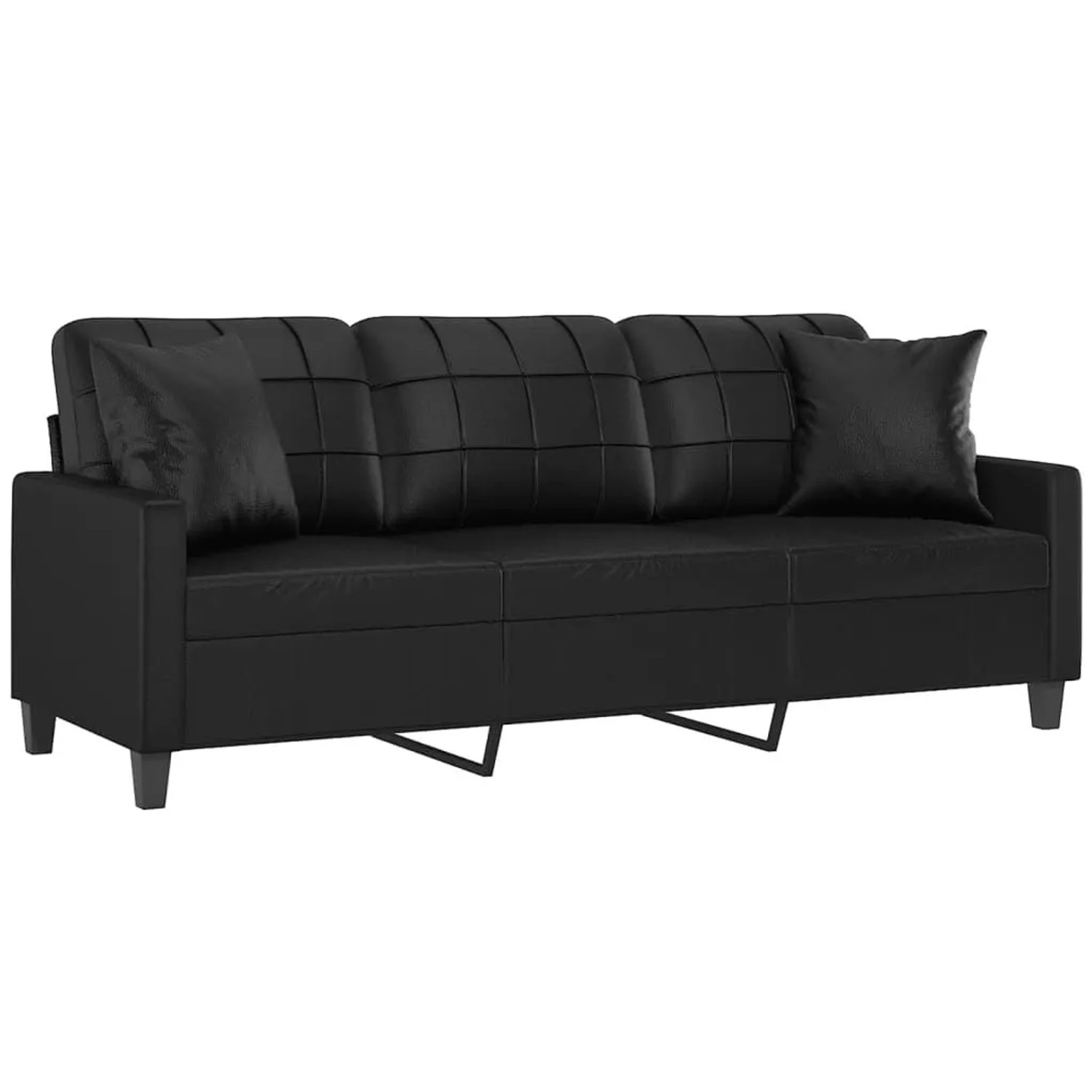 vidaXL 3-Sitzer-Sofa mit Zierkissen Schwarz 180 cm Kunstleder 3200808