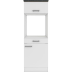 OPTIFIT Oslo214 Geräteumbauschrank, 60 cm, Feinstruktur Weiß, mit Schubladen und Backofenfach.
