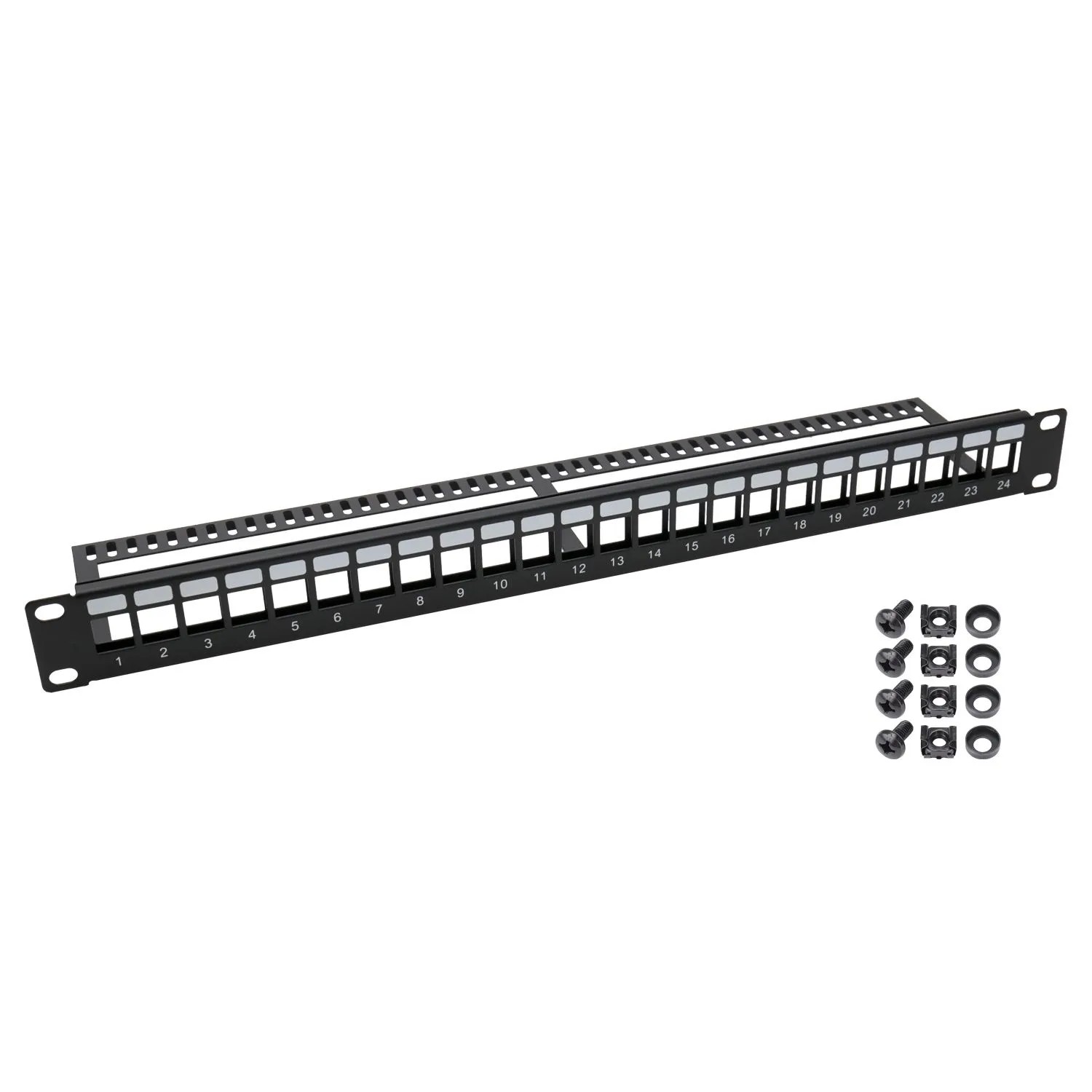 HMF 66445-02 UTP Keystone-Patchpanel für Serverschrank 19 Zoll 1 HE 24 Ports RJ45 Schwarz