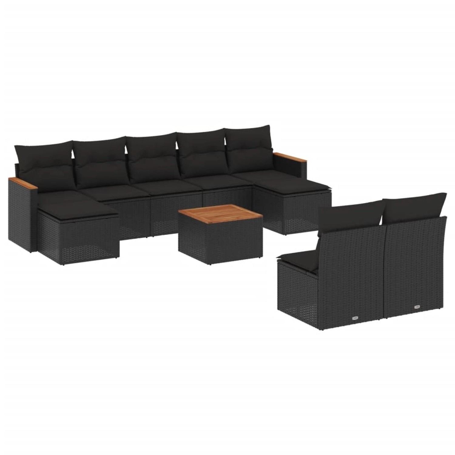 vidaXL 10-Tlg Garten-Sofagarnitur mit Kissen Schwarz Poly Rattan 3226377 günstig online kaufen