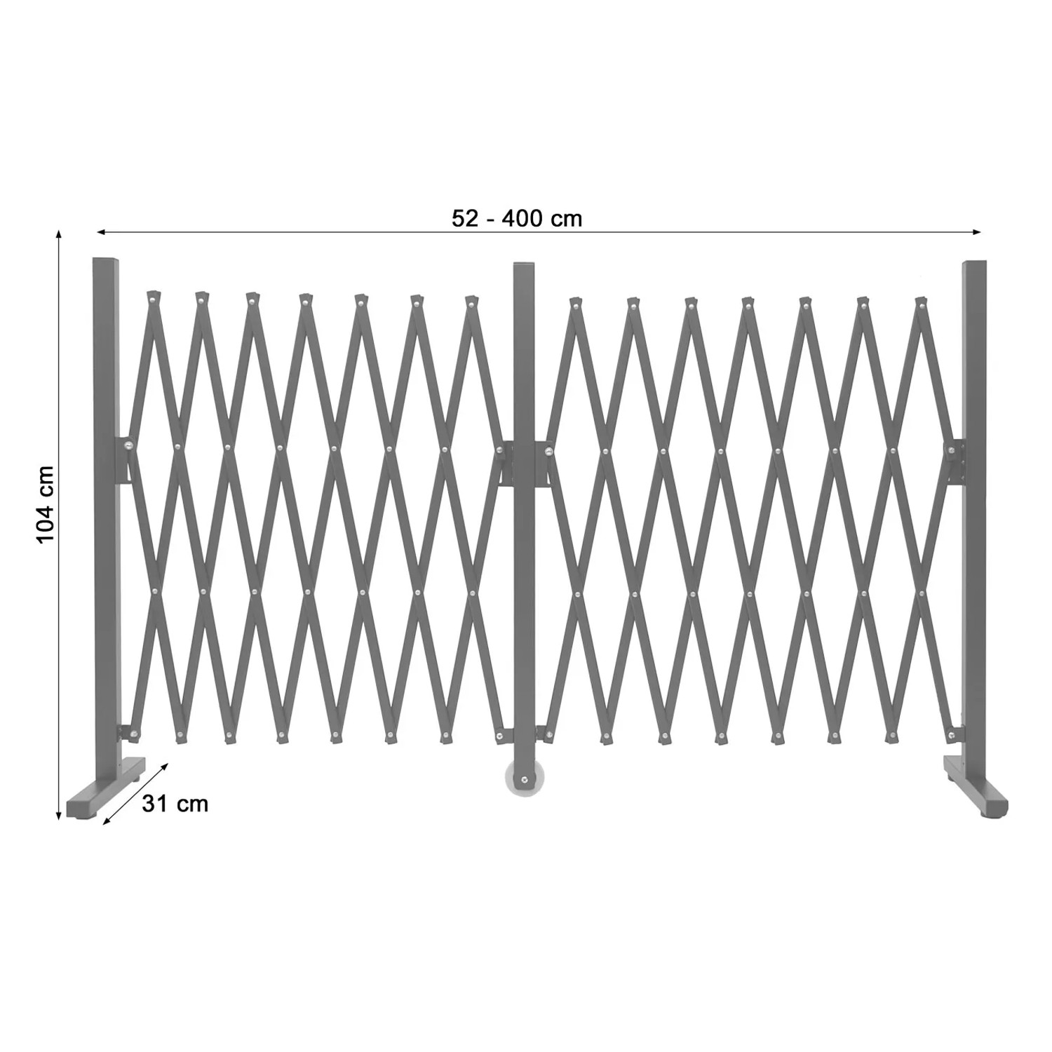 Ausgezogenes, braunes MCW Absperrgitter aus Aluminium, flexibel von 52 bis 400 cm breit.