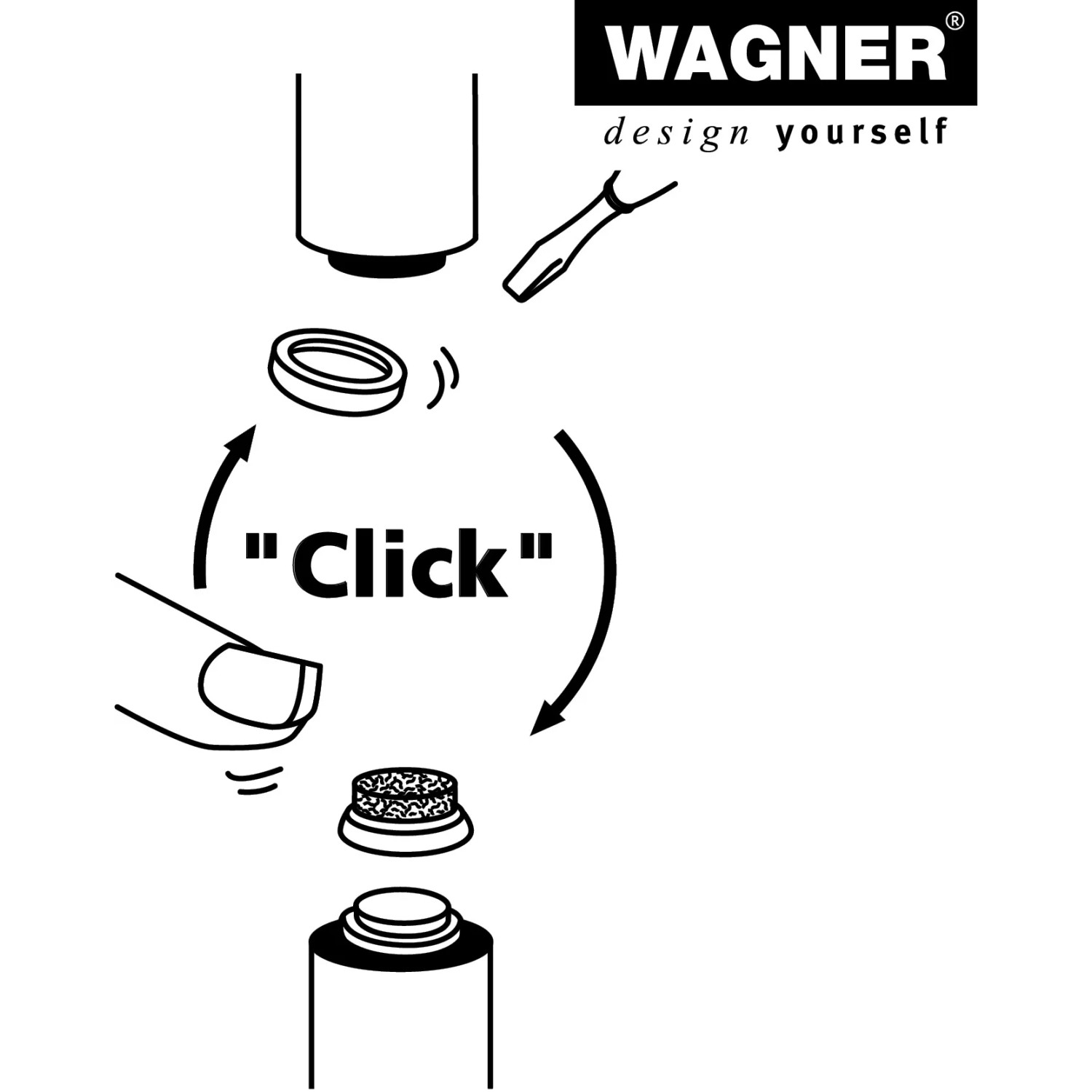 Illustration: Wagner Verstellfuß Justus Slim QuickClick Montage mit "Click" System.