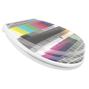 Banjado Familien WC-Sitz mit Absenkautomatik und Testbild-Motiv.