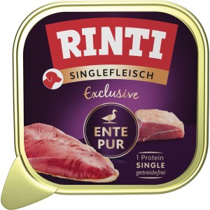 Rinti Hunde-Nassfutter Ente Pur, Single-Protein, getreidefrei, 150g Dose.