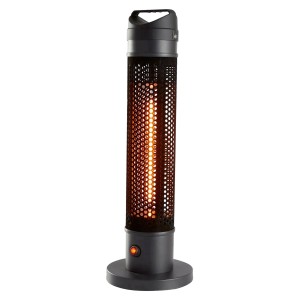 Schwarzer SHX Infrarot Heizstrahler 800W mit Tragegriff und Kippschutz für Innen- und Außenbereiche.