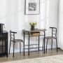 Schwarze HOMCOM Essgruppe mit ovalem MDF-Tisch, Metallgestell und 2 Stühlen. Platzsparend mit Ablagefläche.