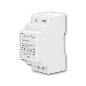 Weißer Transformator für DIN-Schiene, 24V DC, 24W, aus Kunststoff. Ideal für Lampen & Leuchten.
