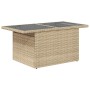 Beiger vidaXL Gartentisch aus Polyrattan mit Glasplatte, Teil der Sofagarnitur.