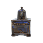 Dunkelblaue Keramik Duftlampe als Mini-Herd mit Kanne. Handbemalte Aromalampe, ideal als Kerzenhalter.