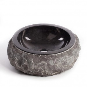 Wohnfreuden Marmor Waschbecken Donat 45 cm Rund Anthrazit