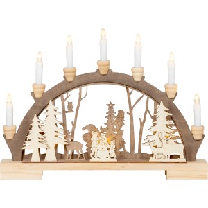 Holz Lichterbogen mit Hirschen und 7 LED-Kerzen, 45cm, für stimmungsvolle Weihnachtsdeko.
