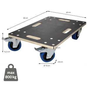 ECD Germany Transportroller 40x60cm mit Bremse, bis 800kg Traglast. Ideal für Bürocontainer und Möbel.