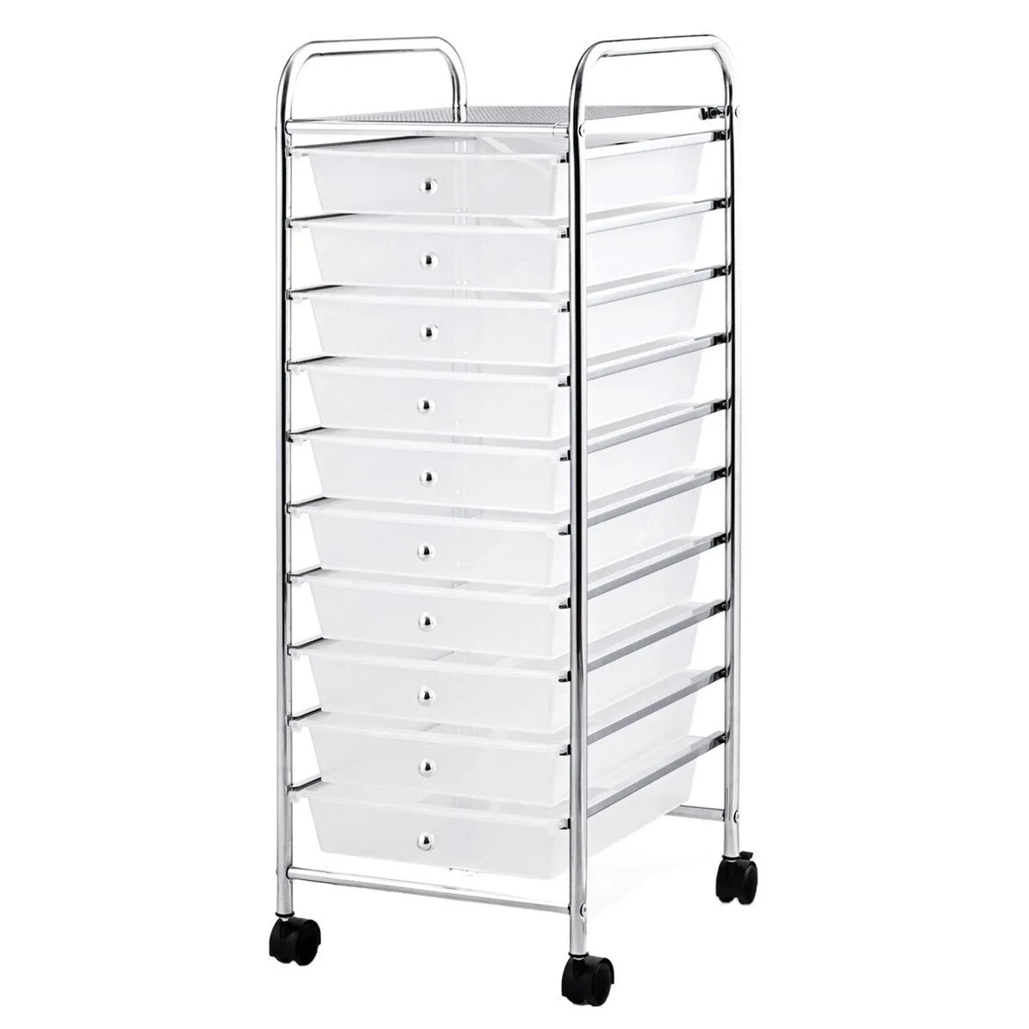 Costway Rollwagen mit 10 Stapelbaren Schubladen Badrollwagen Transparent