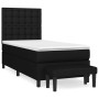 Schwarzes vidaXL Boxspringbett (90x200 cm) mit Matratze, Kopfteil und Bank.