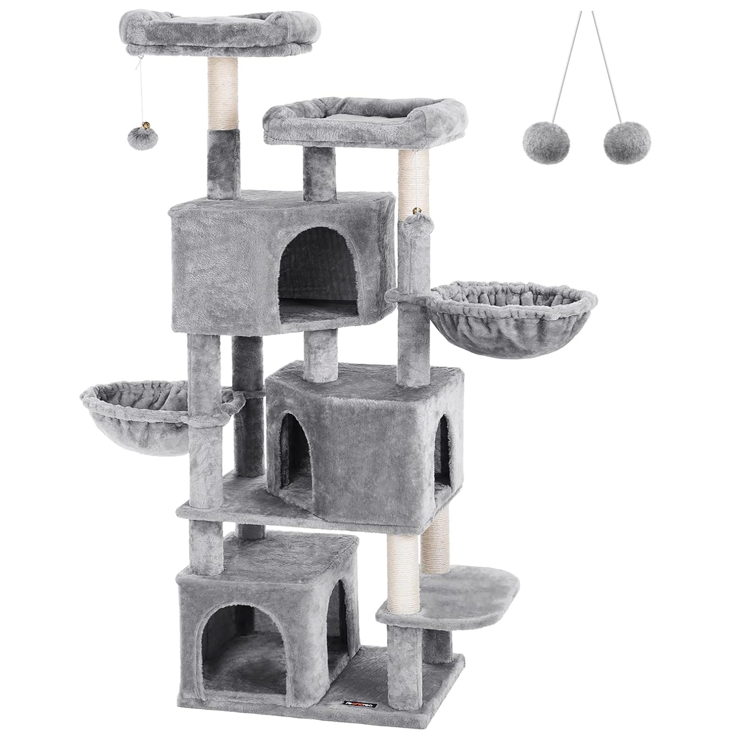 Feandrea Kratzbaum mit 3 Höhlen Hell Grau