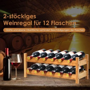 Costway Weinregal Bambus 2 Etagen 12 Flaschen Natur 62 x 24 x 25 cm