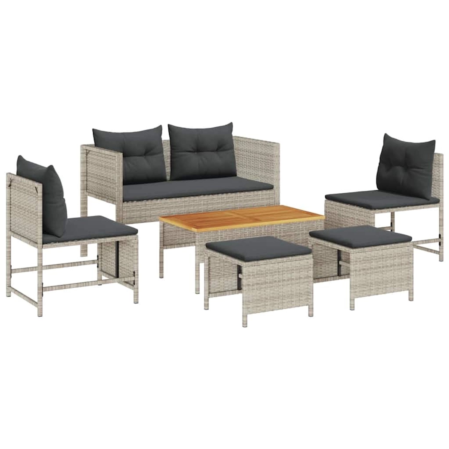 vidaXL 6-Teiliges Garten-Sofaset mit Kissen Hellgrau Poly Rattan 4104705 günstig online kaufen
