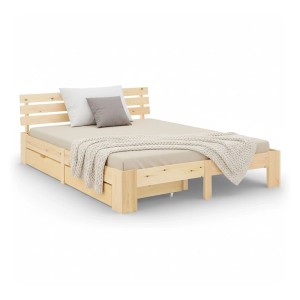 Homestyle4u Doppelbett aus hellem Kiefernholz 140x200 cm mit Lattenrost und zwei Bettkästen für Stauraum.