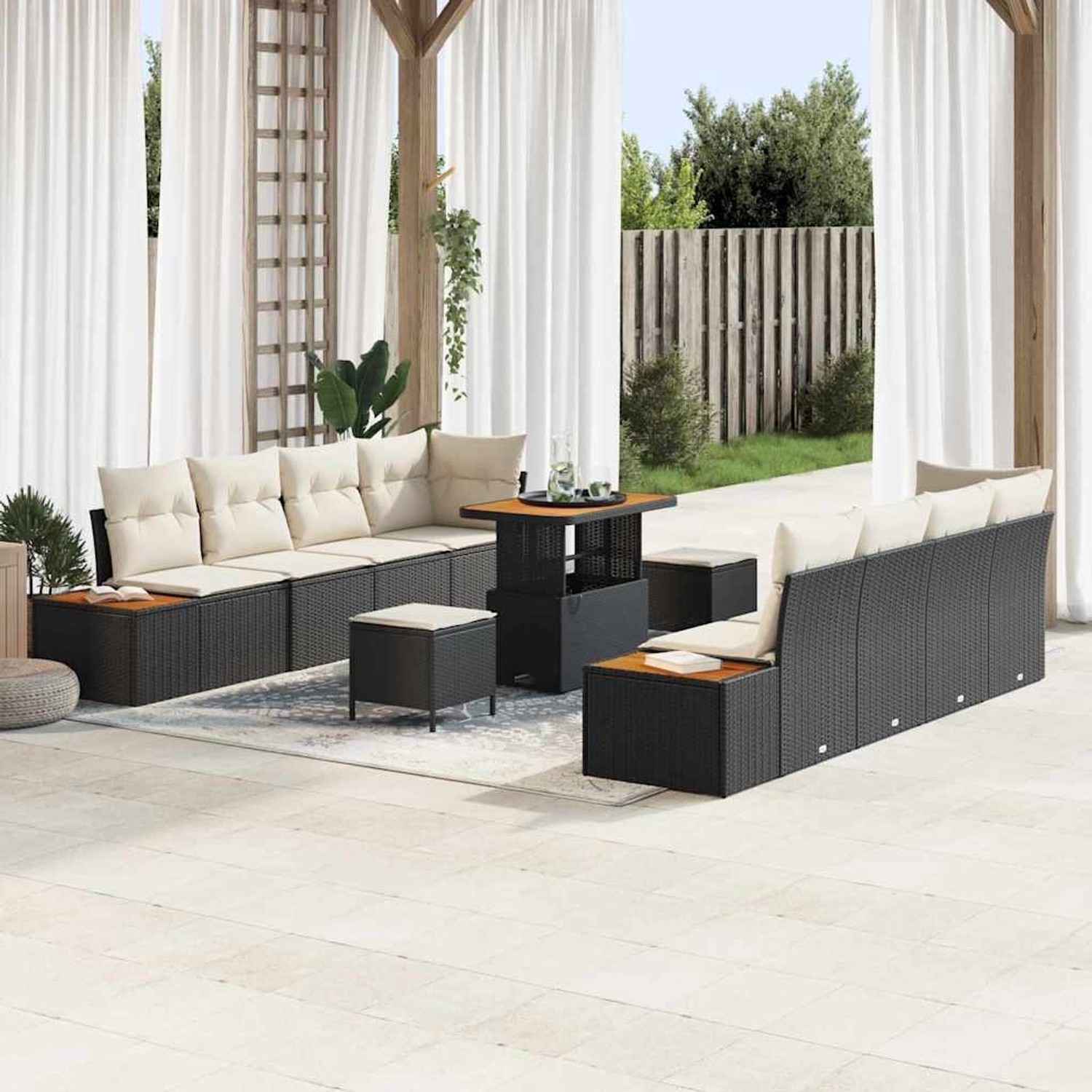 vidaXL Garten-Sofa-Set mit Kissen 11-Tlg Schwarz Poly Rattan 3362890 günstig online kaufen