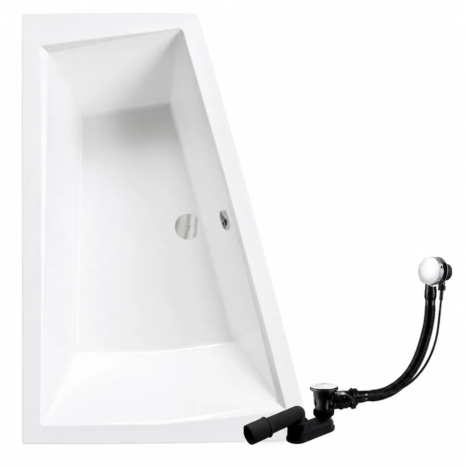 KOLMAN Eckbadewanne 180 x 125 cm Links mit 1 Kopfstütze KODI inkl. Ablauf und Füße
