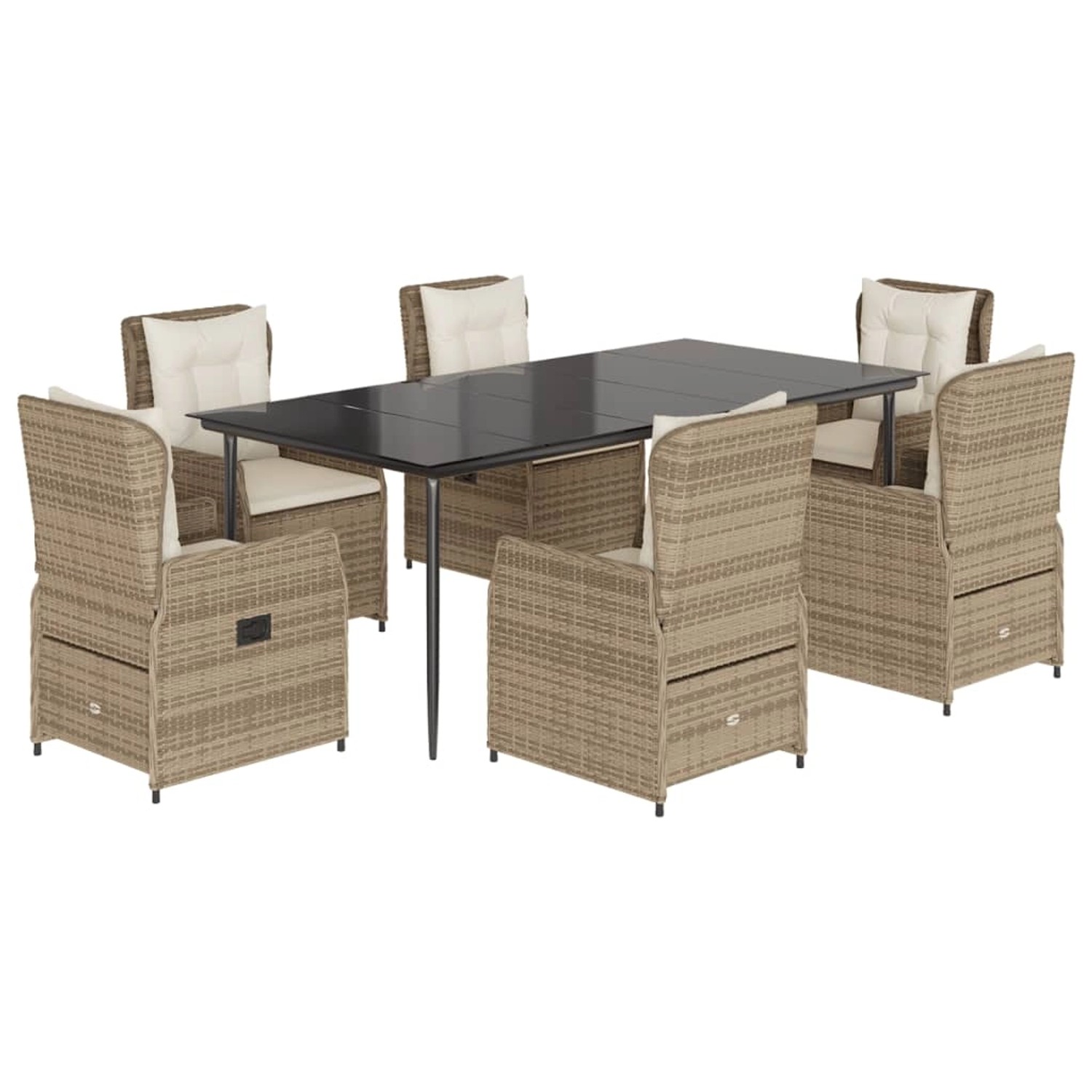 vidaXL 7-Tlg Garten-Essgruppe mit Kissen Beige Poly Rattan 3262887 günstig online kaufen