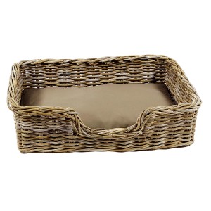 Kobolo Hundekorb aus Stabilem Rattan Geflochten mit Kissen Gr S 72lx53B cm