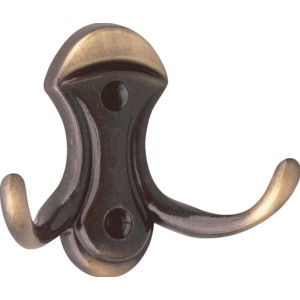 Wandhaken 548, Altmessing brüniert, aus Metall mit zwei Hakenarmen.