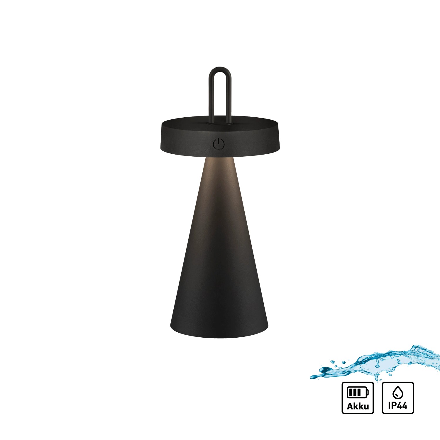 Schwarze LED Akku Tischleuchte Alwa, dimmbar, für Innen- und Außenbereich. Dekoleuchte mit Akku.