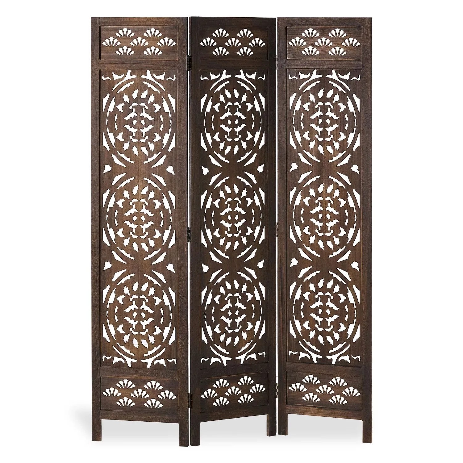 Homestyle4u Paravent Raumteiler Braun Ornament-Design Sichtschutz Trennwand 3037