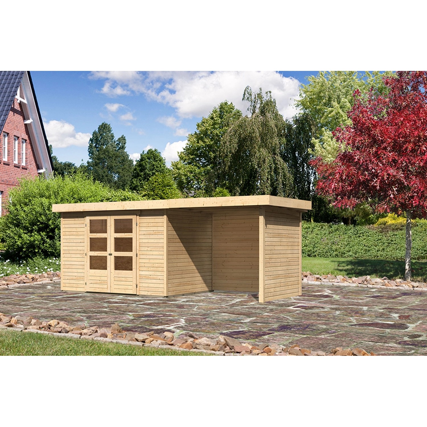 Karibu Holz-Gartenhaus Boras Natur Unbehandelt 298 cm x 213 cm günstig online kaufen