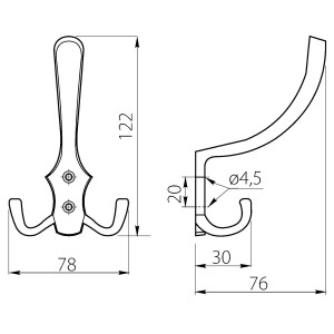 SOTECH Garderobenhaken LENA 2 Fach Lang Schwarz