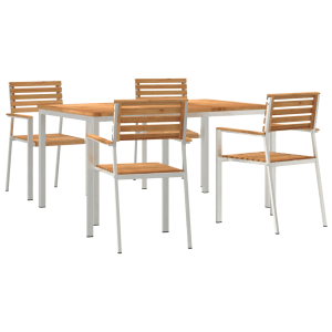 5-teiliges Garten Esstisch Set aus Teakholz mit Stahlrahmen.