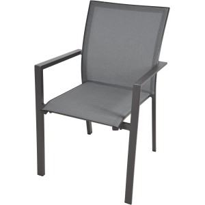 Garten Pleasure Stuhl aus dem 7-teiligen Gartenmöbel-Set Rana, anthrazitfarbenes Aluminiumgestell und Textilbespannung.