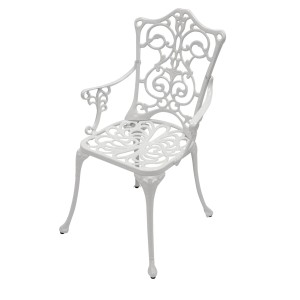 Weißer Natur24 Sessel aus Aluminium mit filigranem Design für den Garten.