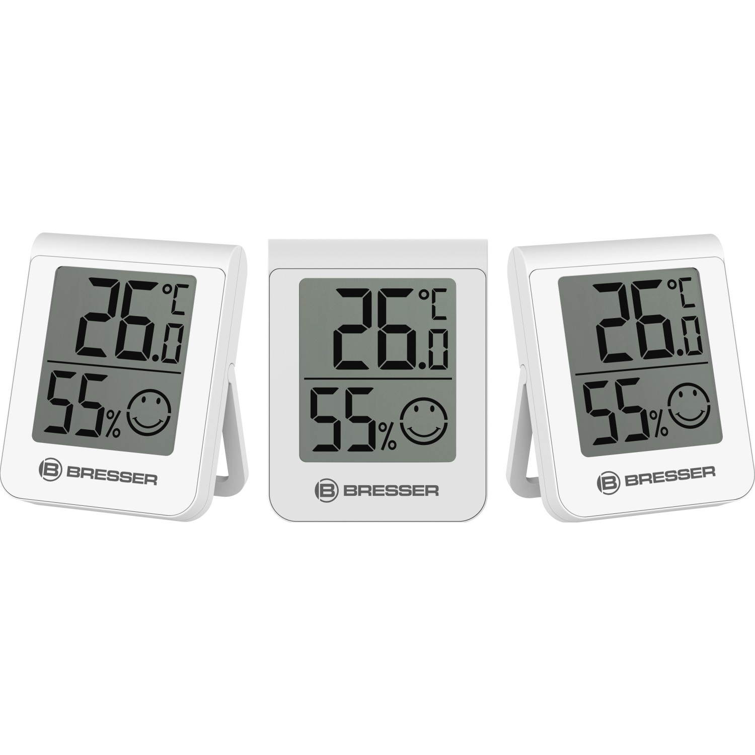 BRESSER Thermo- und Hygrometer 3er-Set, weiße Wetterstation zur Anzeige von Temperatur und Luftfeuchtigkeit.