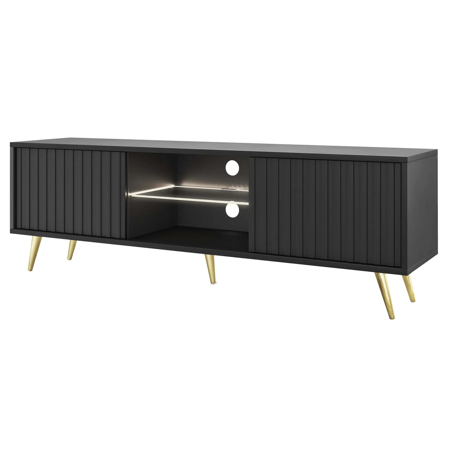 TV-Hängeboard Bello 135 cm Schwarz / Lamelle mit Goldenen Beinen