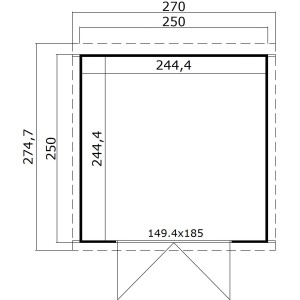 Grundriss Lasita Holz-Gartenhaus Zambezi 4 Natur, Maße: 270x274,7 cm, ideal als Gerätehaus.