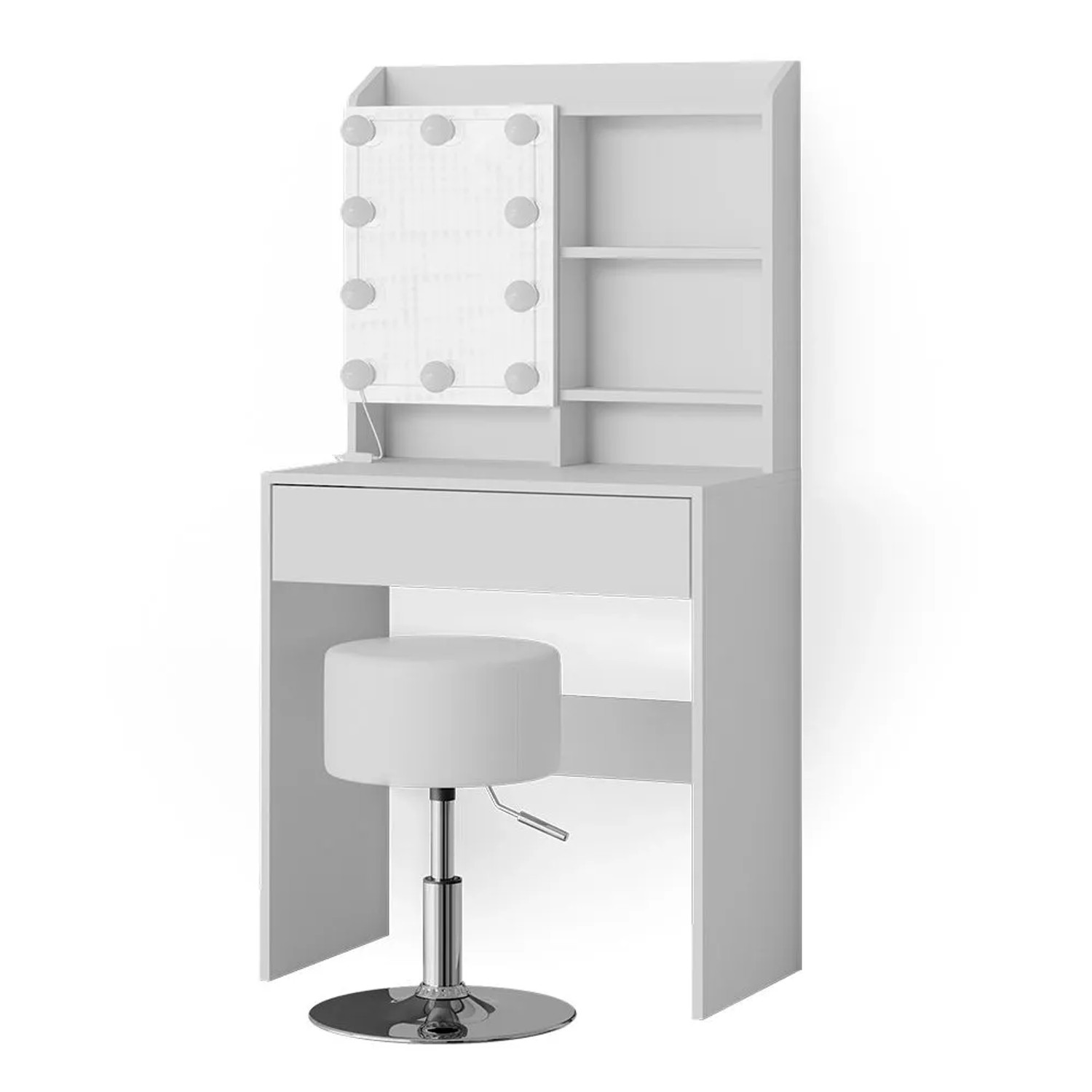 Vicco Schminktisch Laura Weiß 70 x 136 mit Spiegel, LED-Lichterkette und Hocker