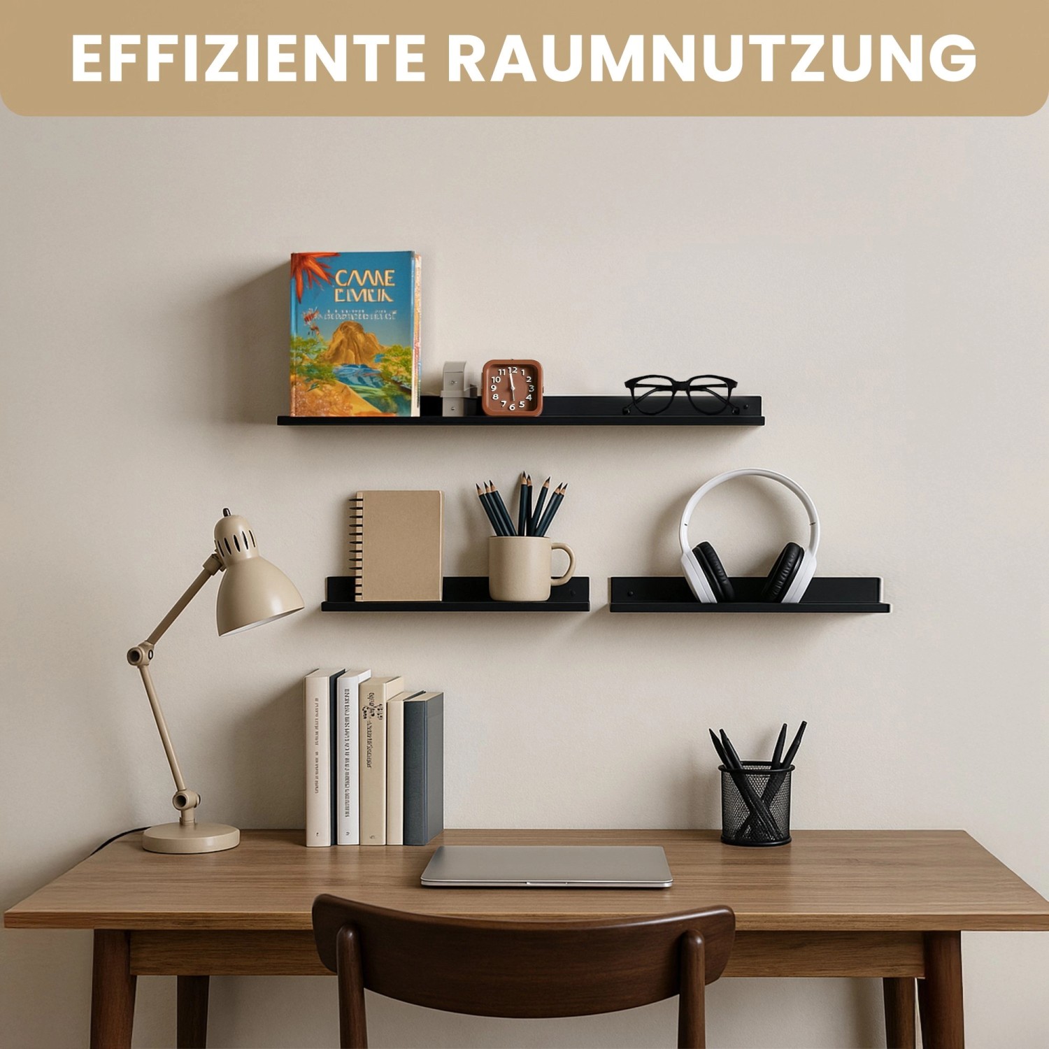 BERLINLODGE Wandregal Metall 3er Set Matte Schwarz Schweberegal Wandboards Bücherregal 3-Teiliges Hängeregal Wanddeko_4