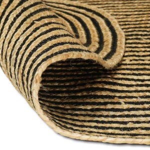 vidaXL Teppich, Natur/Schwarz, 205x305cm, Jute, oval, mit schwarzen Streifen.