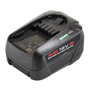 AL-KO Akku B75.5 LI 18 V, 4,0 Ah. Schwarzer Akku mit Ladestandsanzeige für Gartengeräte.