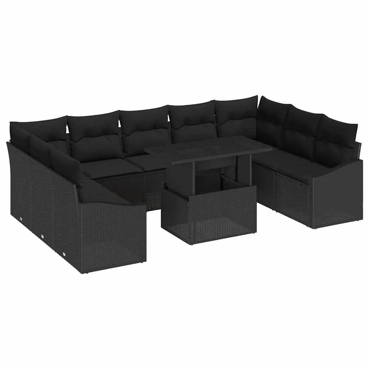 vidaXL Sofa Set mit Kissen 10-Tlg Schwarz Poly-Rattan 3349069 günstig online kaufen
