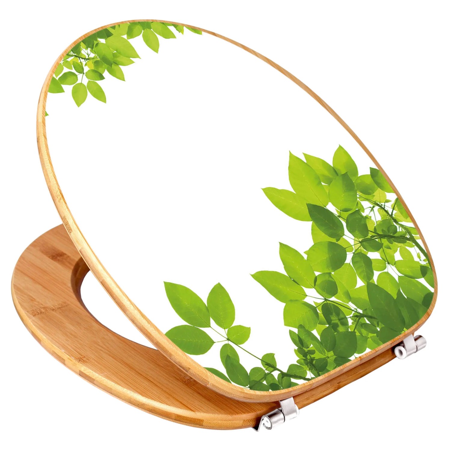 Banjado WC-Sitz aus Bambus mit Blätter-Motiv. Toilettendeckel aus Holz mit Universal Scharnieren.
