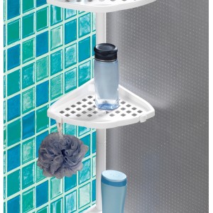 Wenko Teleskop-Eckregal Opal, weißes Badregal aus Stahl, höhenverstellbar von 85-250 cm.