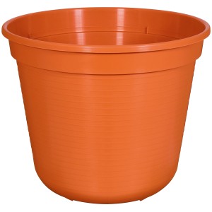 Terracottafarbener Geli Blumentopf Standard, Ø 24 cm, aus robustem Kunststoff für Garten und Balkon.