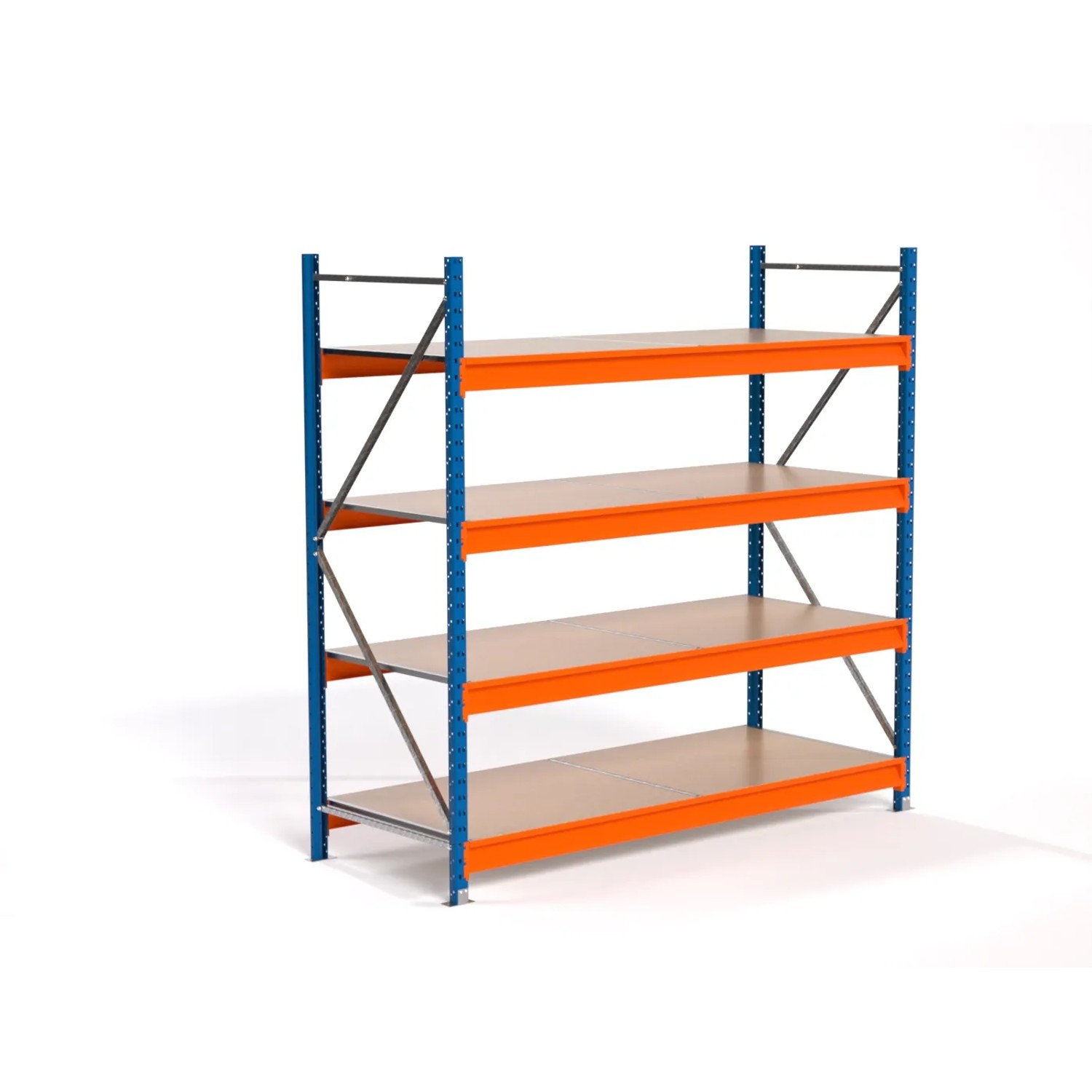 PROREGAL Industrie Weitspannregal Lagerregal MAXIMUS PRO Grundregal HxBxT 200x150x80cm 4 Spanplatten-Fachboden Fachlast 850kg Blau/Orange
