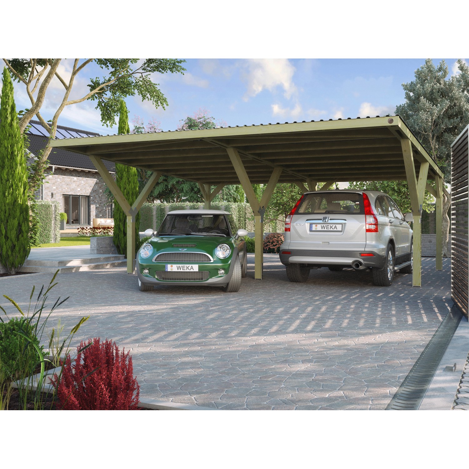 Weka Stahldach-Doppelcarport Mugello B 594 cm x 606 cm