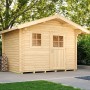 Unbehandeltes Weka Holz-Gartenhaus Brescia mit Satteldach, 300x320 cm, im Garten.